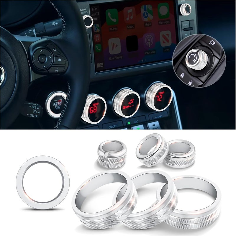Polodunn 7-Piece Aluminum Alloy Knob Cover Trim Set for GR86 2021-2026 Accessories - Push Start Button/AC Climate/Volume/Rearview Mirror (Silver) - Image 1